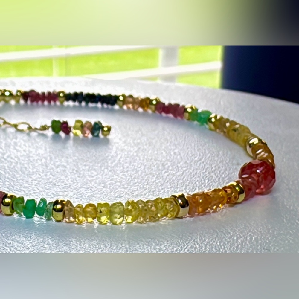 “RARE “ Multi-Colored Sapphire, Padparadscha Focal Bracelet in 14kt Gold Vermeil - Picture 9 of 11